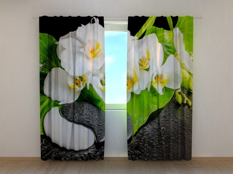 Curtains with flowers - Orchids with stones Yin Yang Tapetenshop.lv