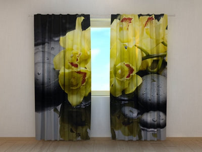 Curtains with flowers - Orchids on stones 2 Tapetenshop.lv