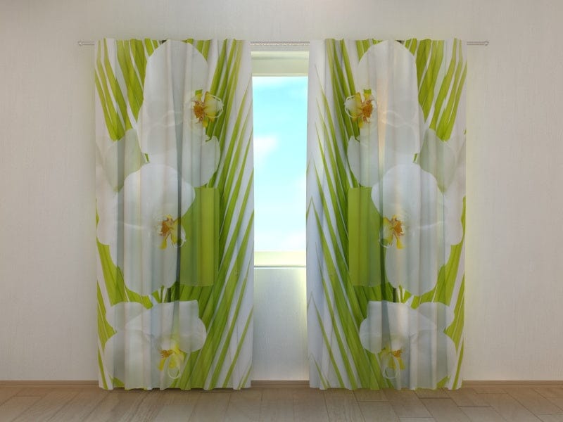 Curtains with flowers - Palm branch and orchids Tapetenshop.lv