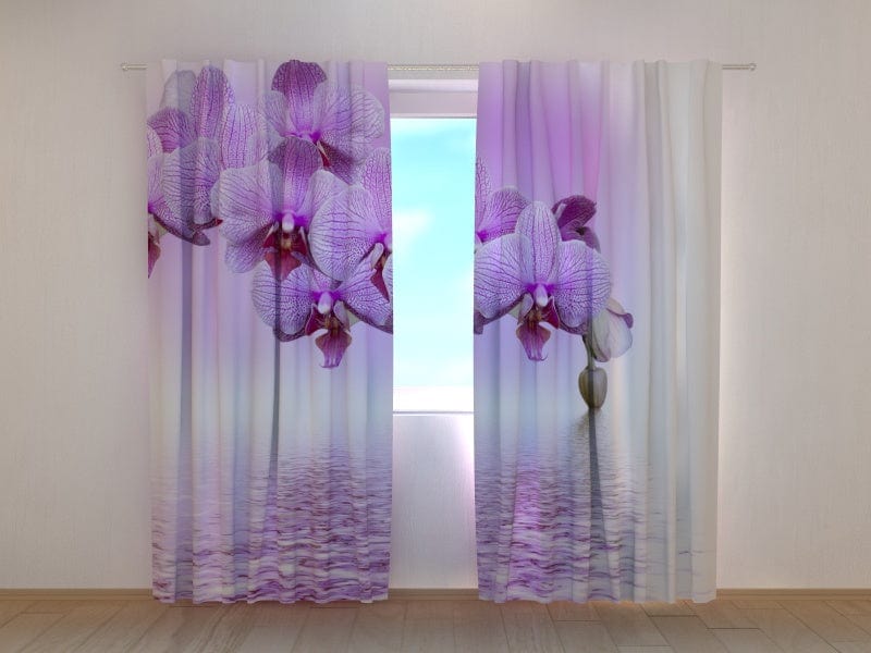 Шторы с цветами - Фиолетовые орхидеи Tapetenshop.lv
