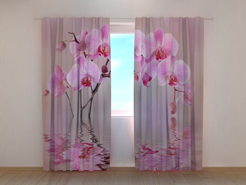 Curtains with flowers - Purple orchids Tapetenshop.lv