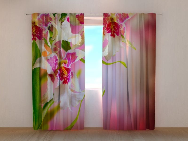 Curtains with flowers - Pink orchids Tapetenshop.lv