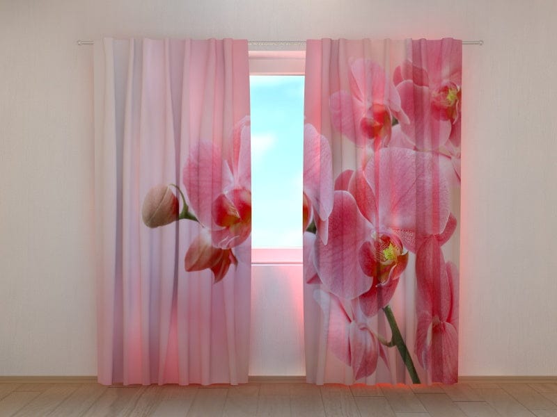 Curtains with flowers - Pink orchid Tapetenshop.lv