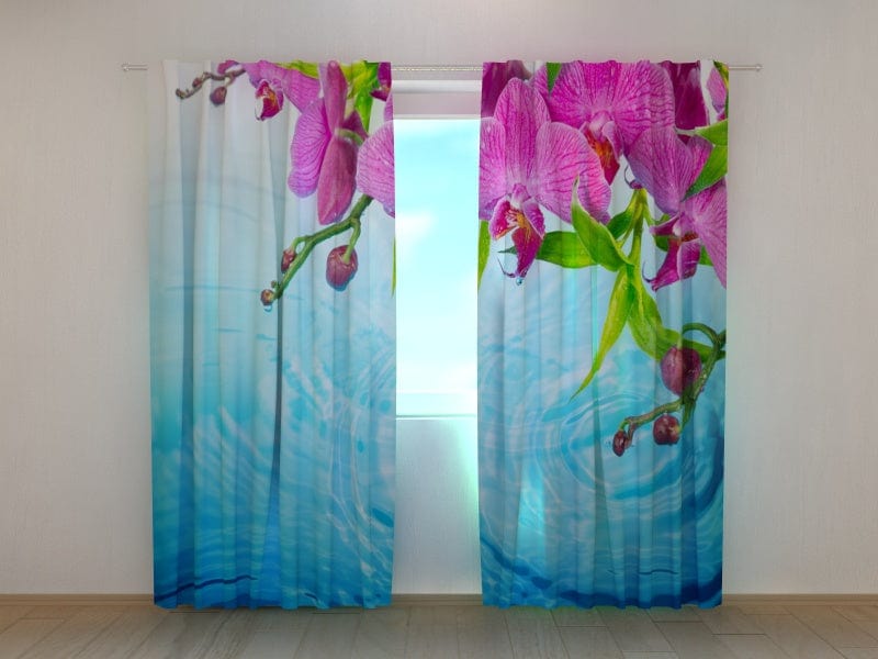 Curtains with flowers - Stunning orchid Tapetenshop.lv