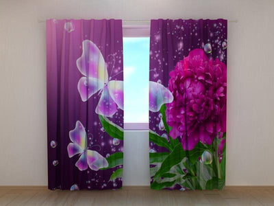 Curtains with flowers - Butterflies Tapetenshop.lv