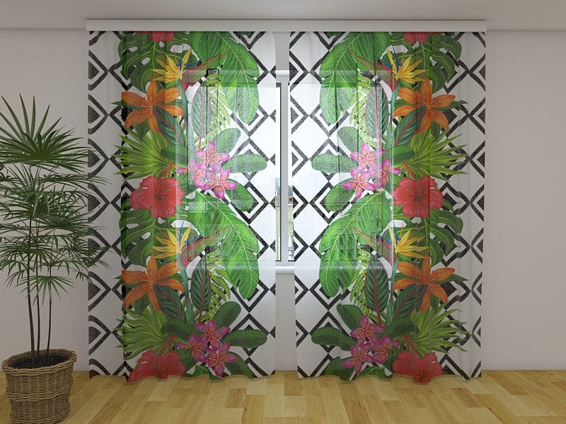 Curtains with flowers - Tropical flowers with diamonds