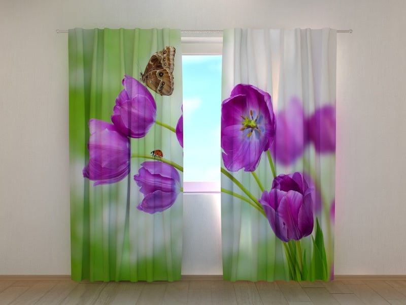 Curtains with flowers - Tulips Tapetenshop.lv