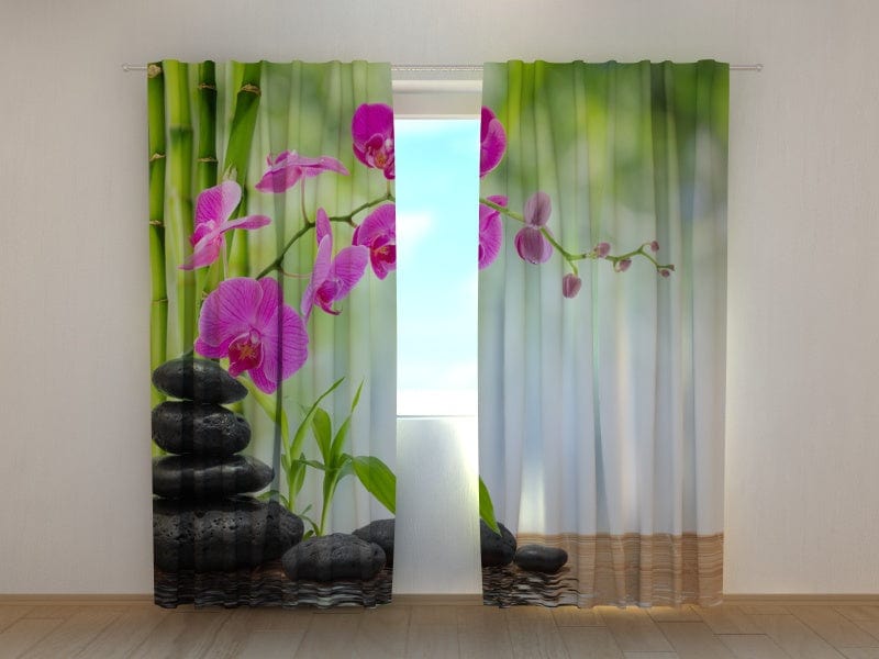 Curtains with flowers - Zen orchids Tapetenshop.lv