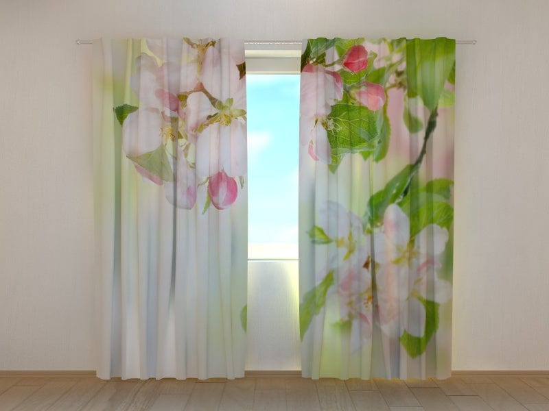 Curtains with flowers - Blooming quince