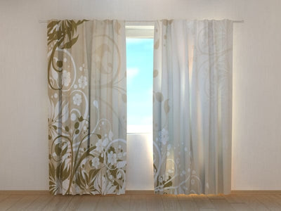 Curtains with floral motifs - with a modern pattern - Brown floral lianas Tapetenshop.lv