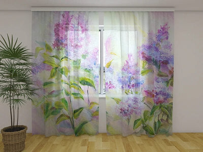 Curtains with floral motifs - Lilac bush at sunrise Tapetenshop.lv