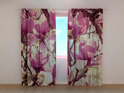 Curtains with floral motifs - Pink Magnolias Tapetenshop.lv