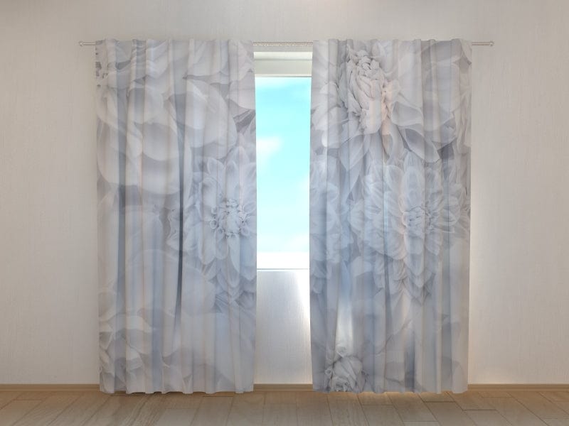 Curtains with floral pattern - White dahlias Tapetenshop.lv