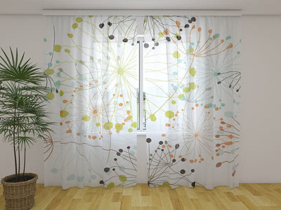 Curtains with floral pattern - Geometric flowers 160 x 140 cm (2x80x140 cm) / Chiffon