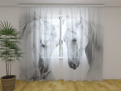 Curtains with horses - White horses pair Tapetenshop.lv