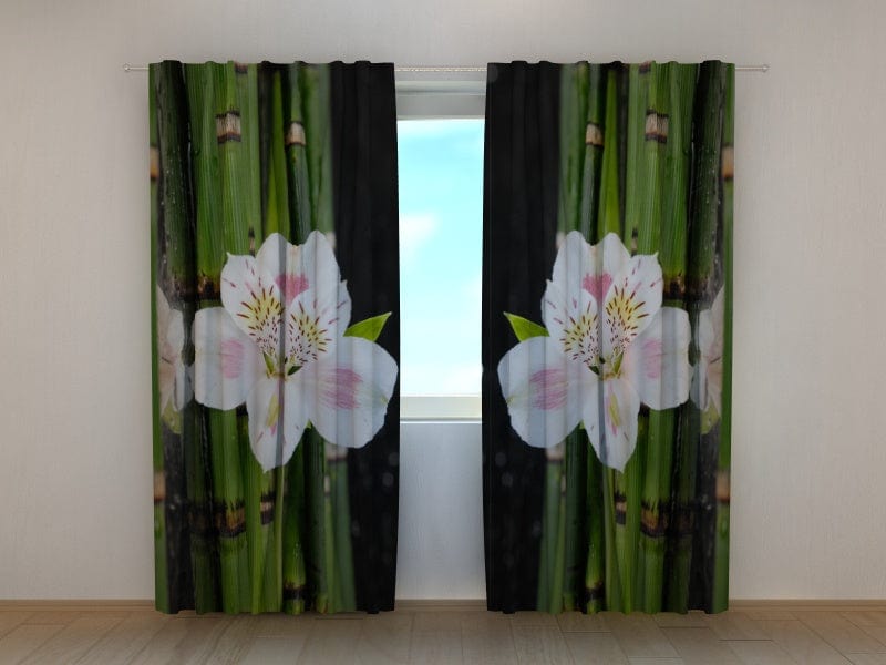 Curtains White orchid and bamboo