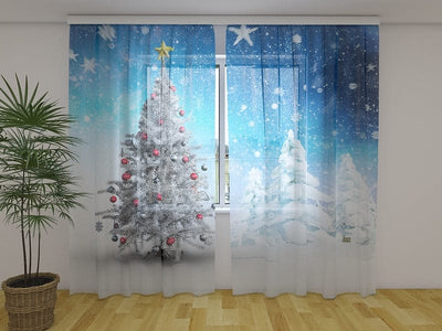 Užuolaidos Balta Kalėdų eglutė 180 x 140 cm (2x90x140 cm) / Šifonas