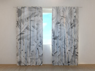 Curtains in light grey shades - Floral Relief Tapetenshop.lv