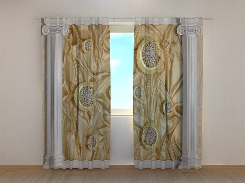Curtains Greek columns and silk background Tapetenshop.lv