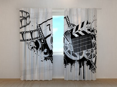 Curtains for youth room with cinema theme - black and white, monochrome Tapetenshop.lv