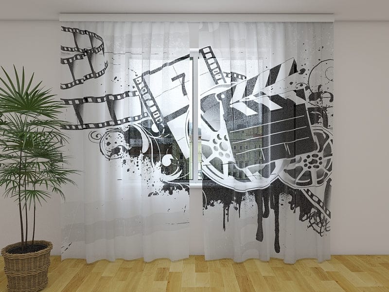 Dienas un nakts aizkari - jauniešu istabai ar kino tematiku – melnbaltas, monohromas Tapetenshop.lv