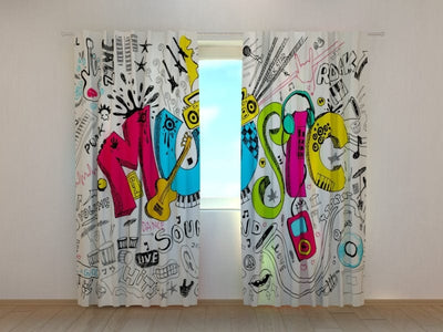 Curtains for youth room with music theme - multicoloured Tapetenshop.lv