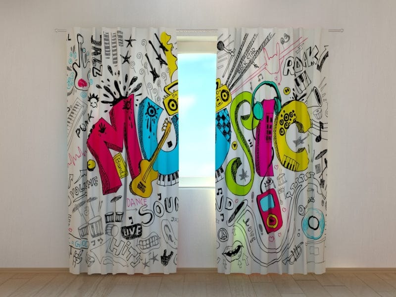 Curtains for youth room with music theme - multicoloured Tapetenshop.lv