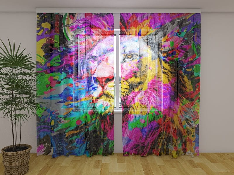 Dienas un nakts aizkari - jauniešu istabai - Kreatīva krāsaina lauva Tapetenshop.lv