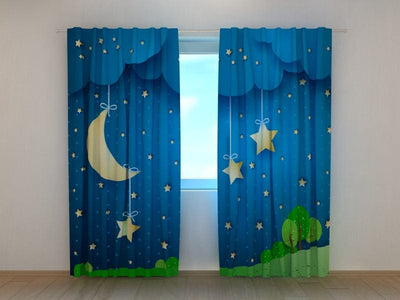 Curtains Moon and stars Tapetenshop.lv
