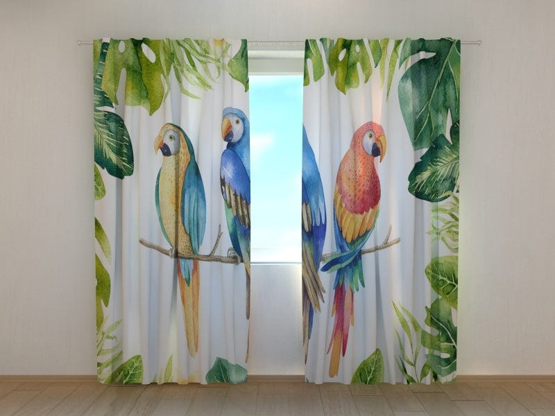Dienas un nakts aizkari - Tropu lapas un papagaiļi 180 x 140 cm (2x  90x140 cm) / SCREEN Tapetenshop.lv
