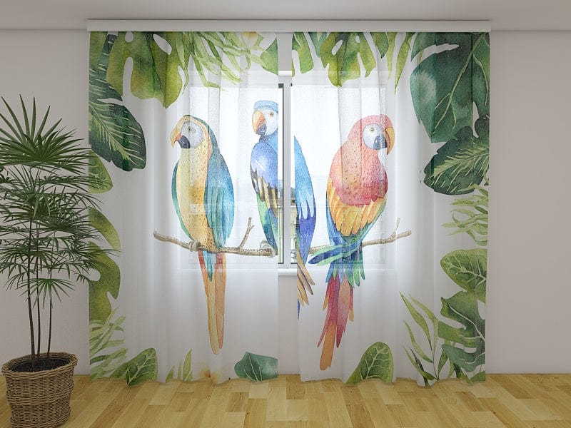 Dienas un nakts aizkari - Tropu lapas un papagaiļi 180 x 140 cm (2x  90x140 cm) / SCREEN Tapetenshop.lv