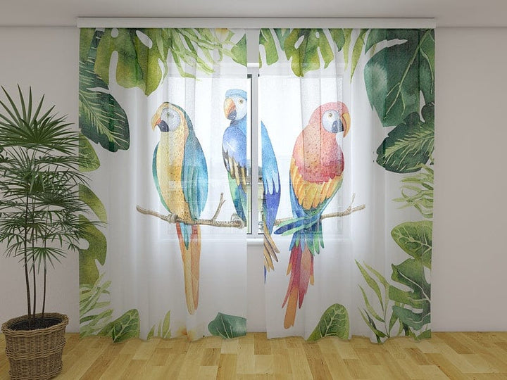 Dienas un nakts aizkari - Tropu lapas un papagaiļi 180 x 140 cm (2x  90x140 cm) / SCREEN Tapetenshop.lv