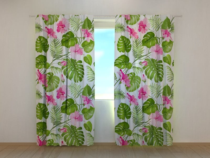 Curtains Tropical flowers on white background