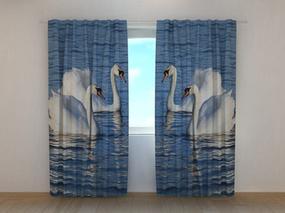 Curtains White Swans Tapetenshop.lv