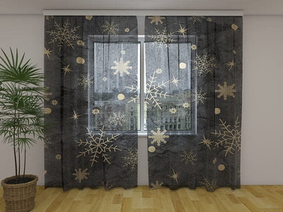 Curtains Golden snowflakes 180 x 140 cm (2x90x140 cm) / Chiffon