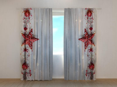 Curtains Christmas decor red stars 2 180 x 140 cm (2x90x140 cm) / SCREEN Christmas Red Star 2