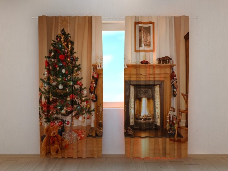 Curtains Christmas fireplace