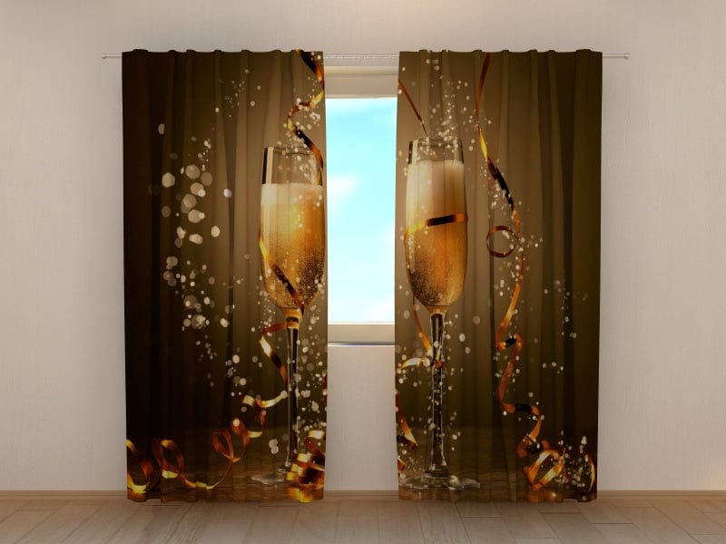 Christmas curtains with champagne