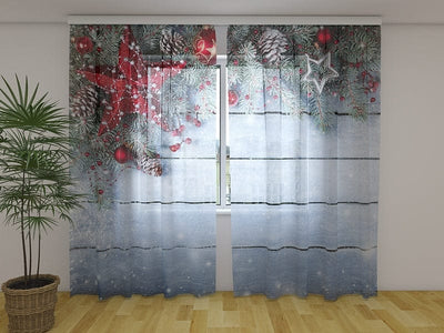 Curtains Christmas red stars 180 x 140 cm (2x90x140 cm) / Chiffon