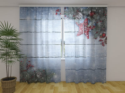 Curtains Christmas red stars 3 180 x 140 cm (2x90x140 cm) / Chiffon