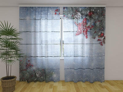 Aizkari Ziemassvētku sarkanas zvaigznes 3 180 x 140 cm (2x  90x140 cm) / Chiffon