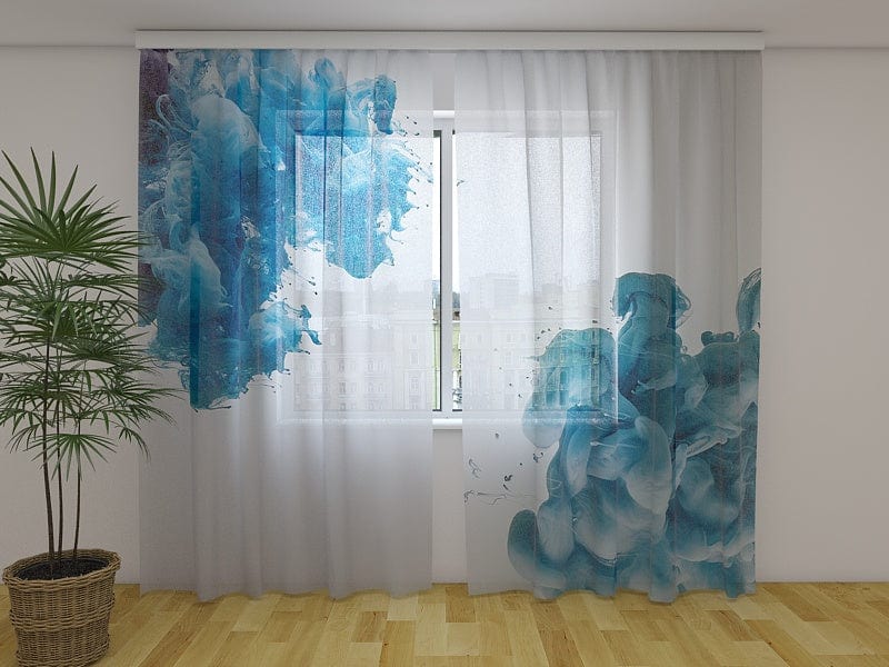Curtains Blue splash 180 x 140 cm (2x90x140 cm) / Chiffon
