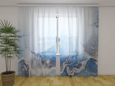 Curtains Blue marble with silver 160 x 140 cm (2x80x140 cm) / Chiffon