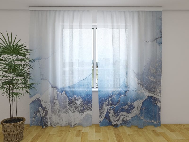Curtains Blue marble with silver 160 x 140 cm (2x80x140 cm) / Chiffon
