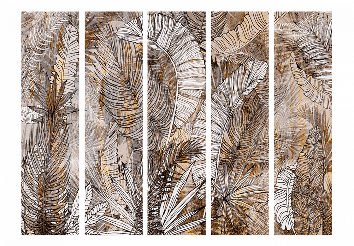 Dekoratīvais aizslietnis ar tropiskām lapām brūnos toņos 225x172 cm ART
