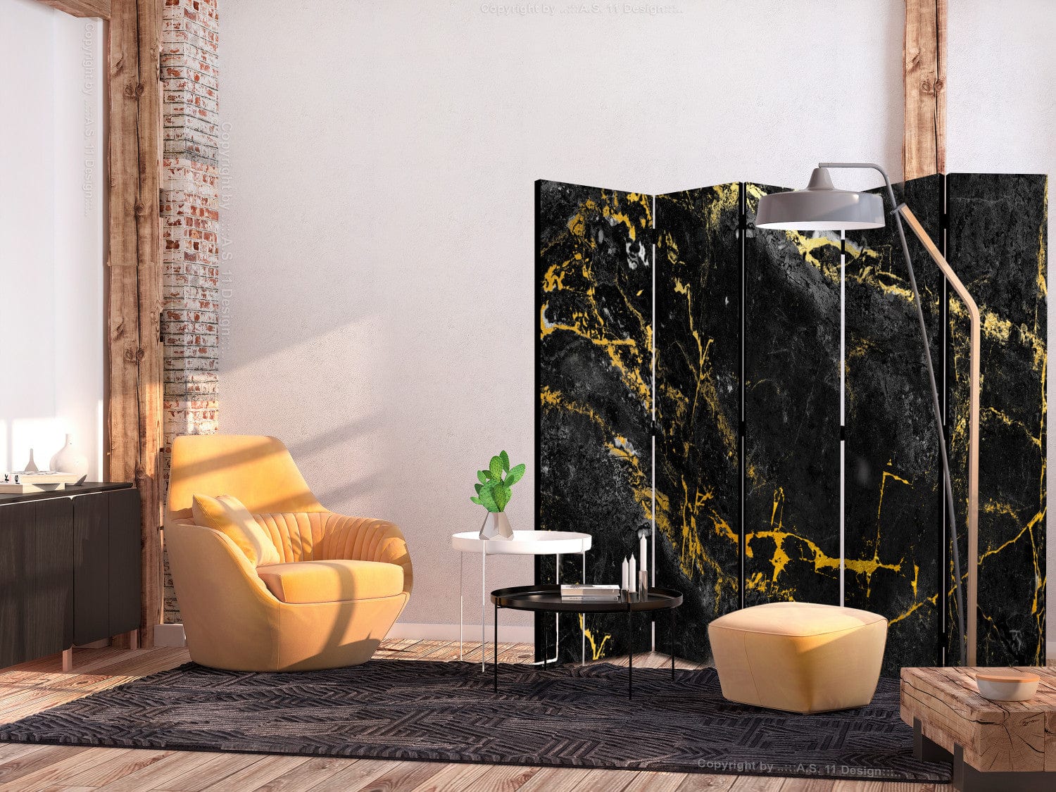Aizslietnis ar melnu marmoru no 5 daļam, izmērs 225x172 cm ART