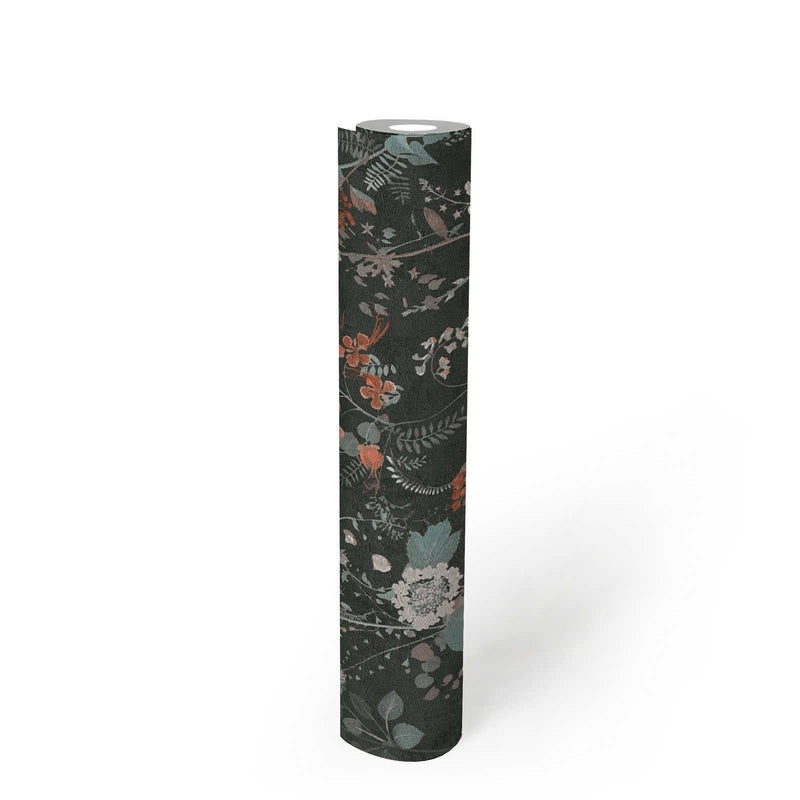 With floral pattern wallpapers in black, 1366236 AS Creation