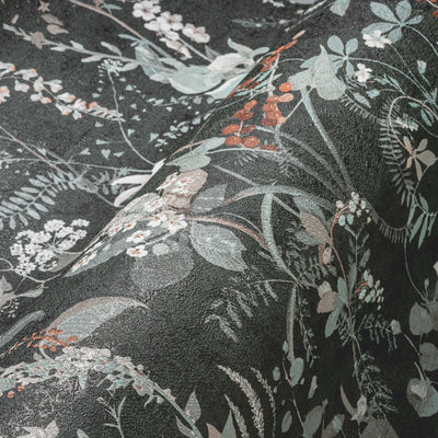 With floral pattern wallpapers in black, 1366236 AS Creation