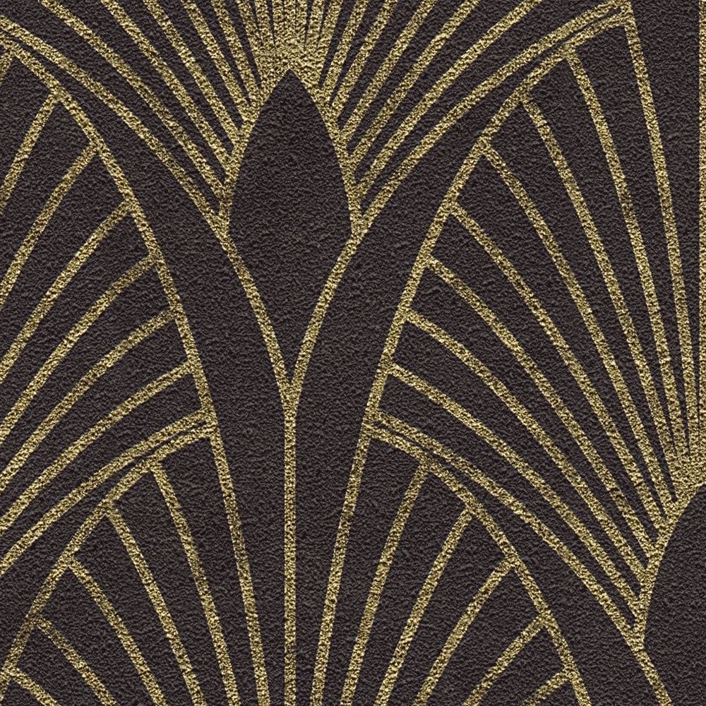 Art Deco tapetes ar zelta retro rakstu un fonu melnā krāsā AS 374273 AS Creation