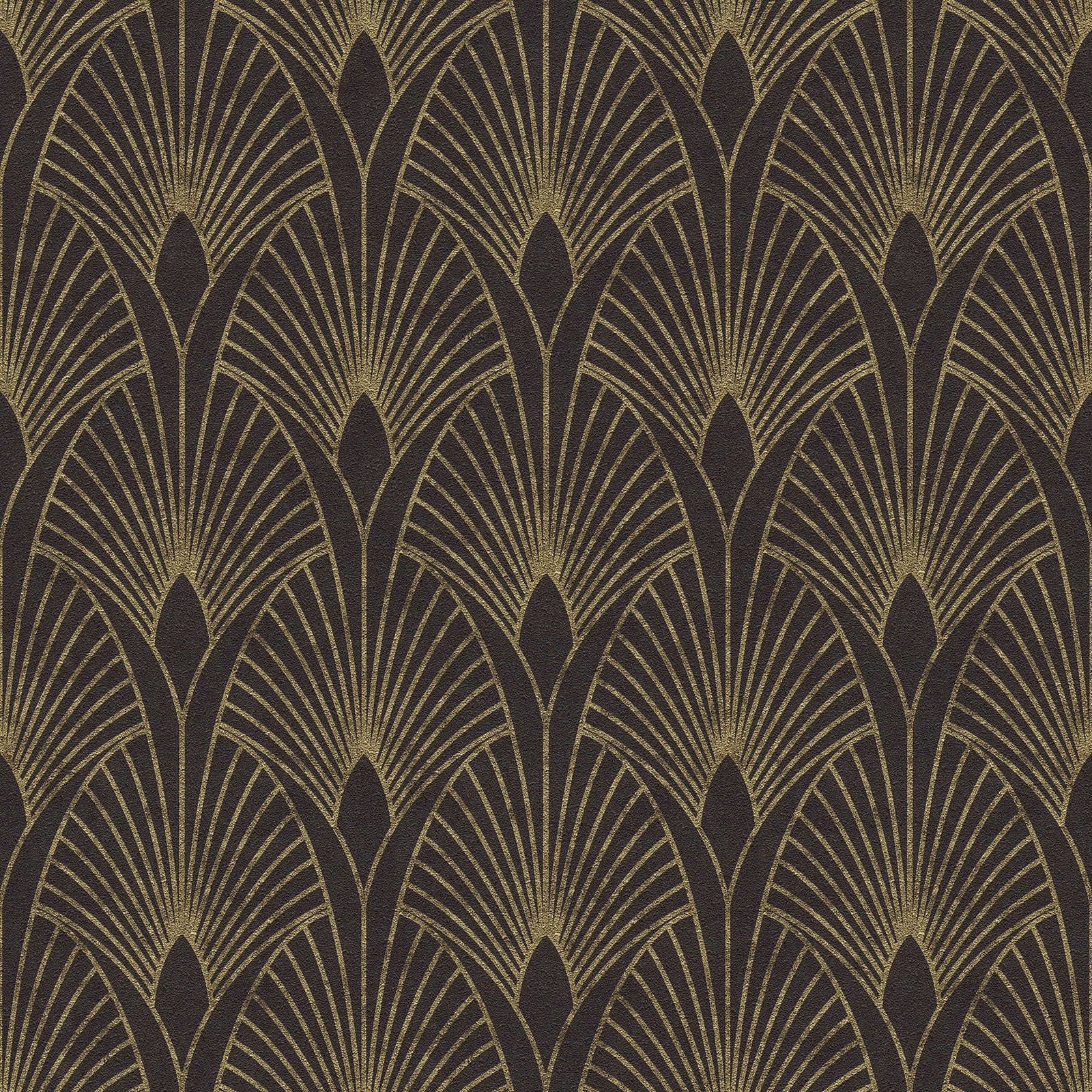 Art Deco tapetes ar zelta retro rakstu un fonu melnā krāsā AS 374273 AS Creation